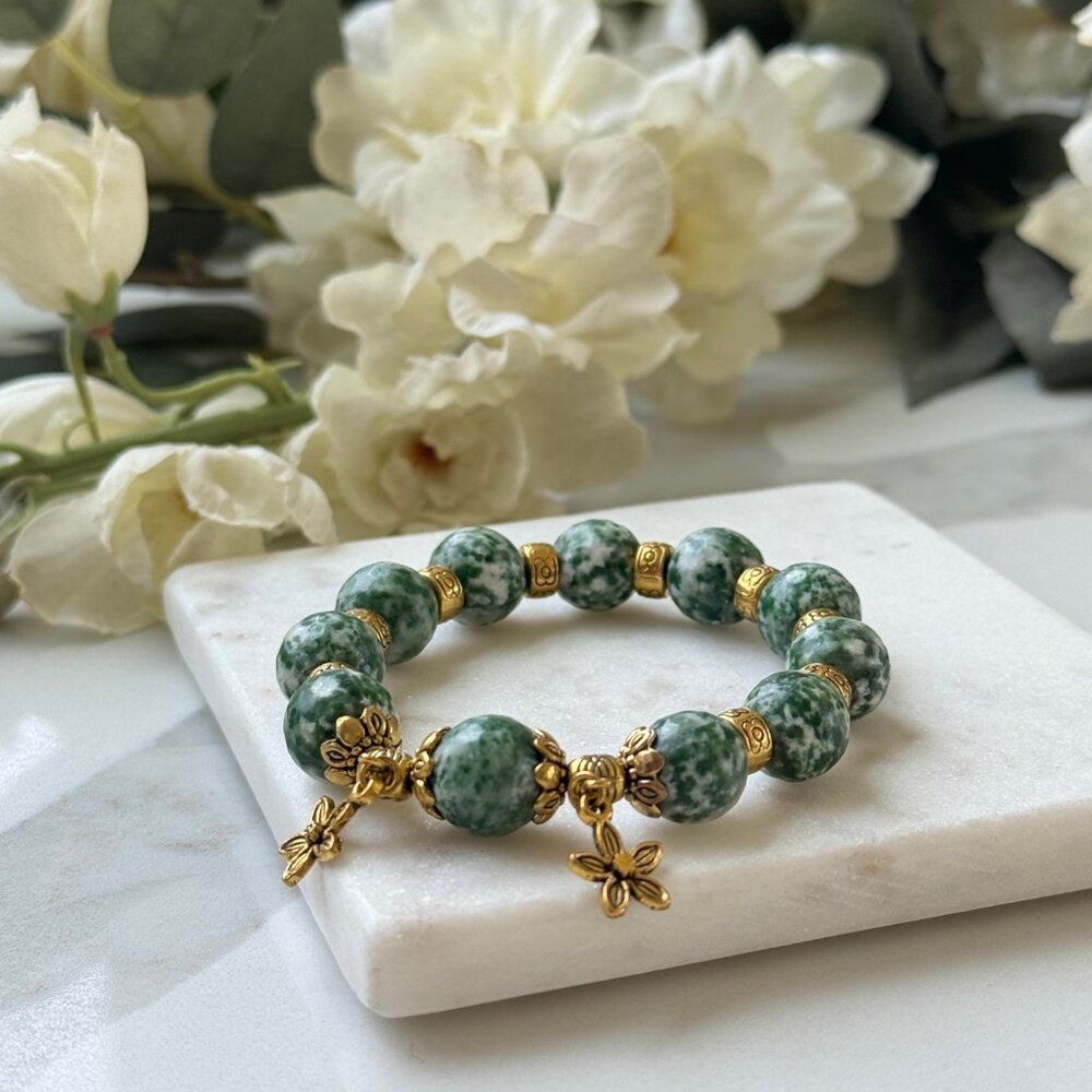 Hot selling! Green jasper stretch bracelet, gemstones, boho, healing stones, hip